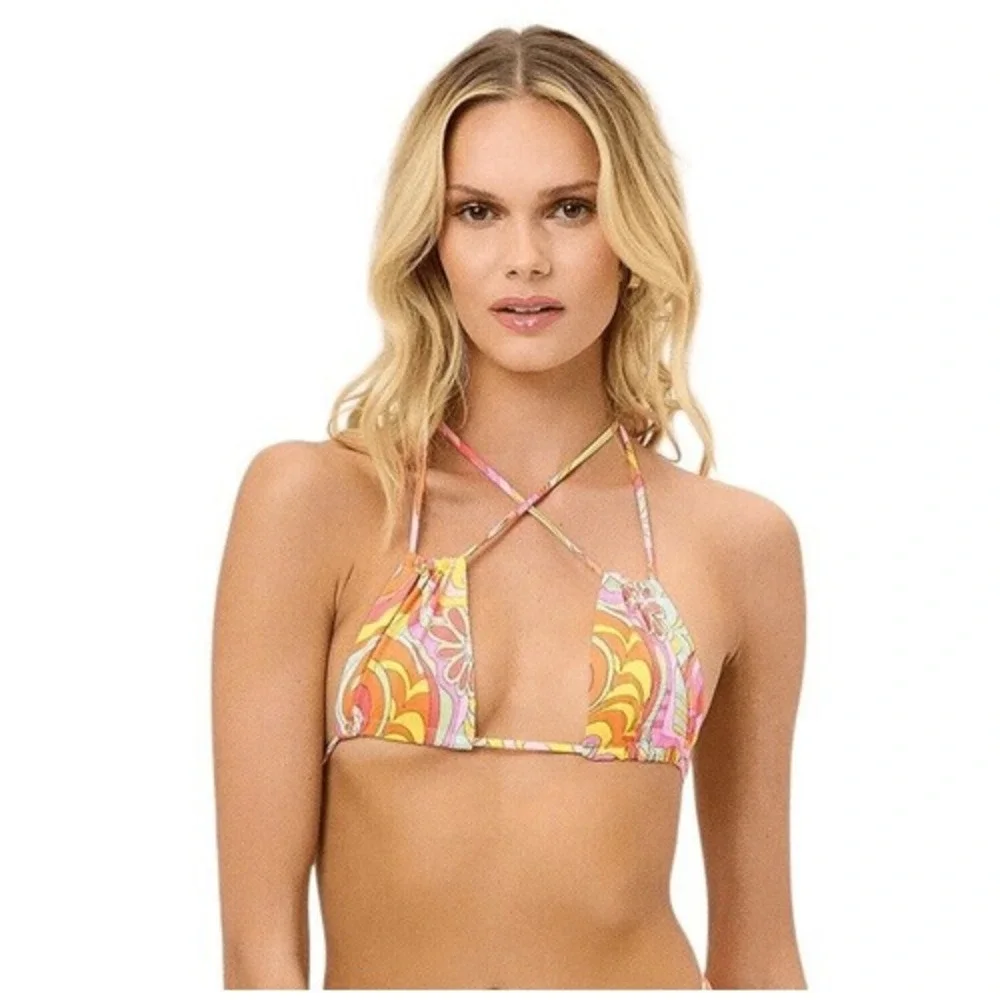 Frankie's Bikinis x Hailee‎ Steinfeld Far Out Sand Halter Bikini Top Pink Large